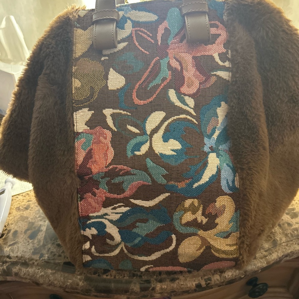 Anthropologie Brown and Blue Floral Shoulder Bag